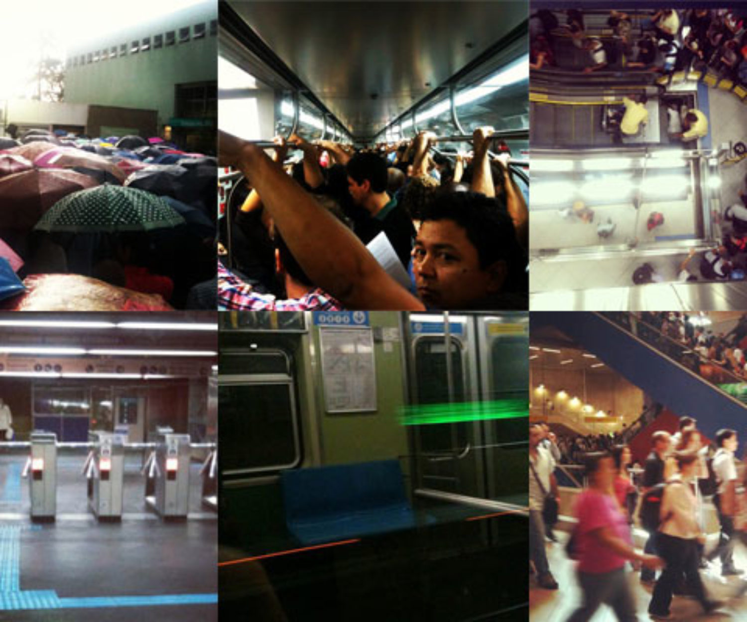 Colagem de fotos minhas do metrô e do trem em SP